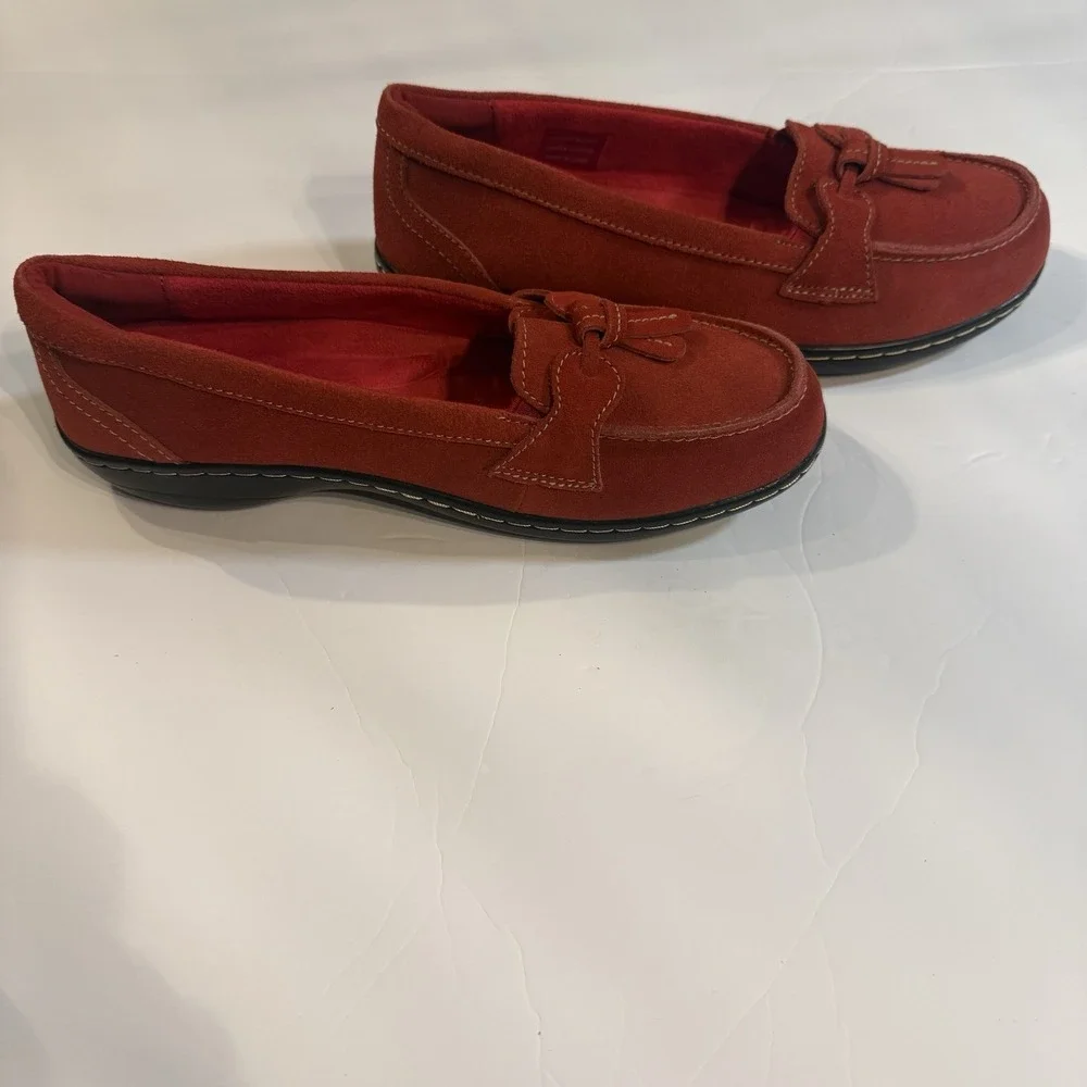 Osslue Red Suede Driving Moccasins Women's Size 7 Slip On Loafers Casual